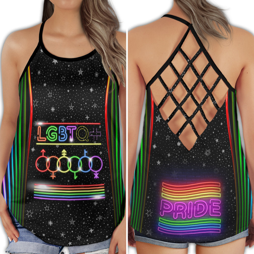 S LGBT Love Pride Black Style - Cross Open Back Tank Top - Owls Matrix LTD