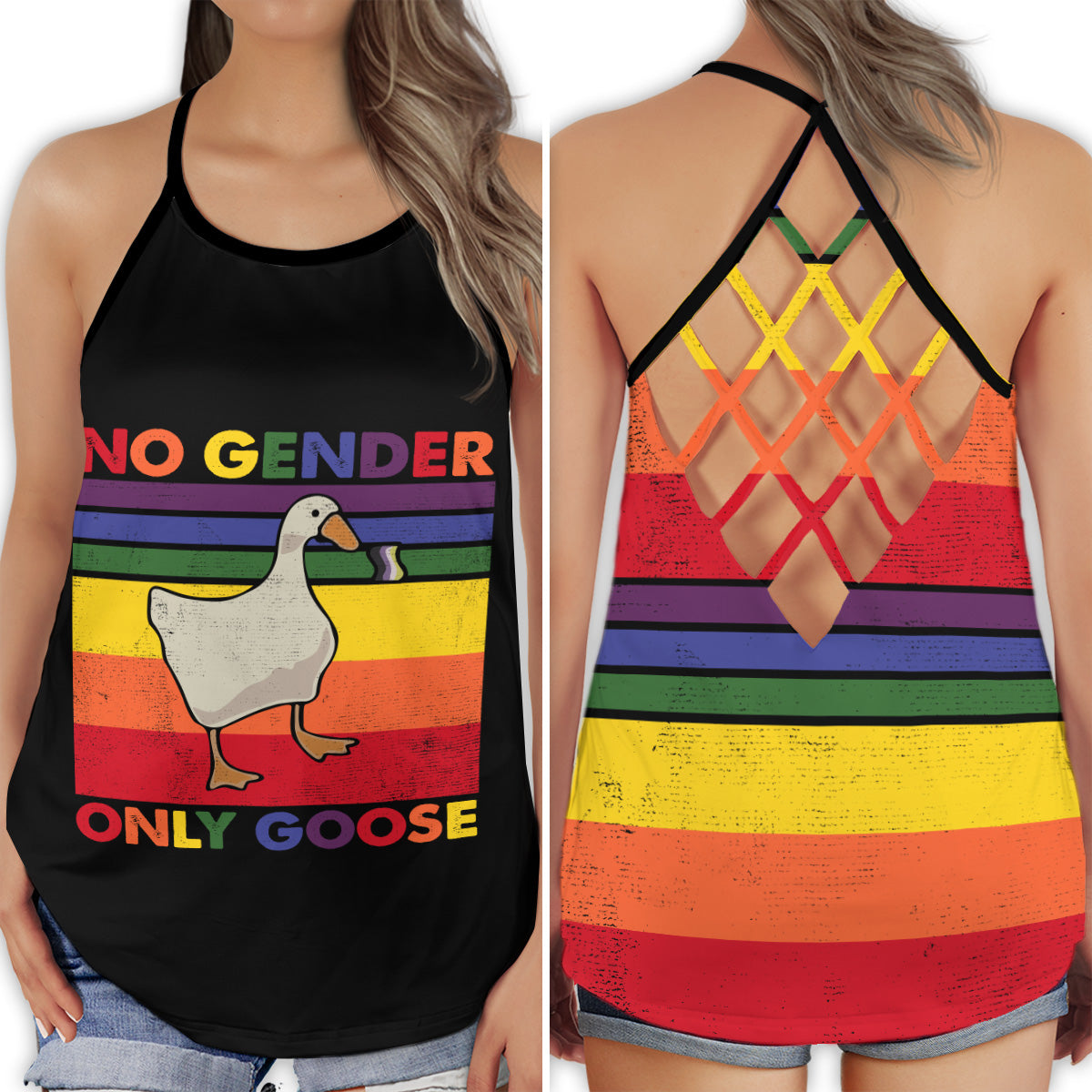 S LGBT No Gender Only Goose - Cross Open Back Tank Top - Owls Matrix LTD