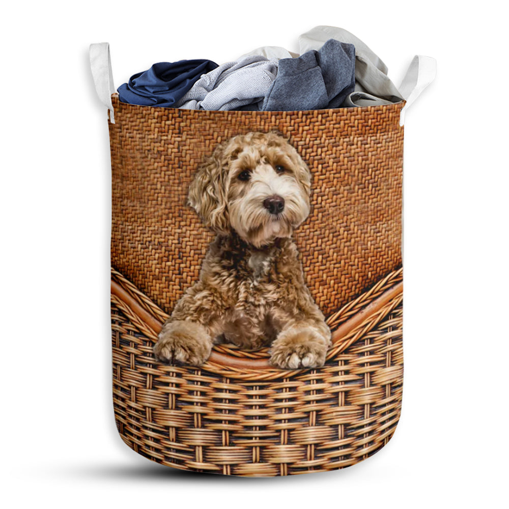Labradoodle Dog Rattan Teaxture - Laundry Basket - Owls Matrix LTD
