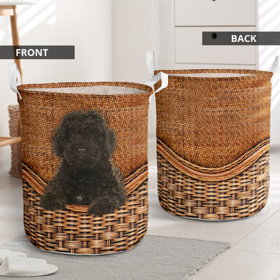 Labradoodle Black Dog Rattan Teaxture - Laundry Basket - Owls Matrix LTD