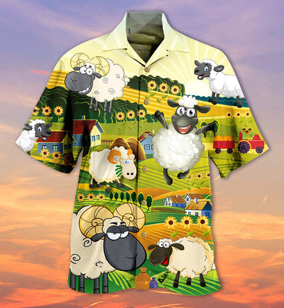 Sheep Happiness Sunflower Field - Hawaiian Shirt - Owls Matrix LTD