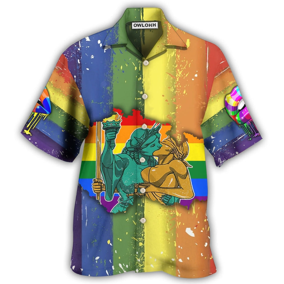 Hawaiian Shirt / Adults / S LGBT Liberty And Justice For All Cool - Hawaiian Shirt - Owls Matrix LTD