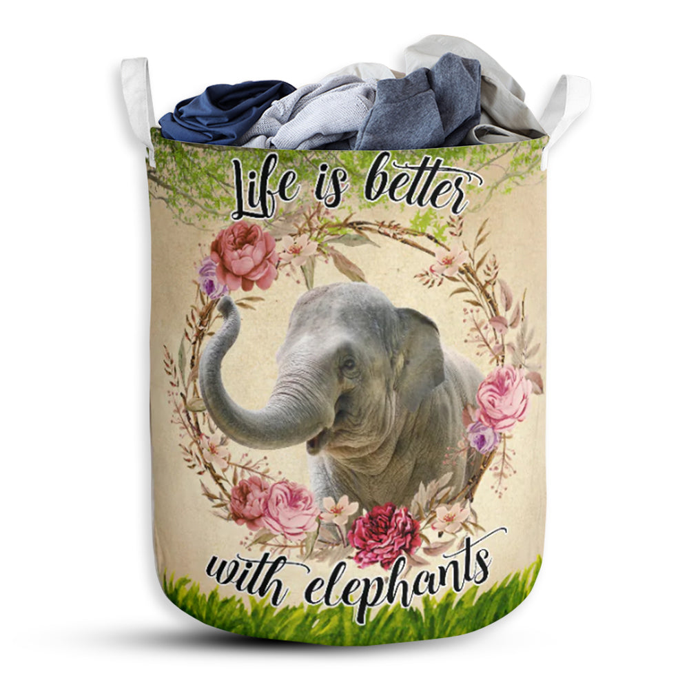 Elephant Life Is Better With Elephants - Laundry Basket - Owls Matrix LTD