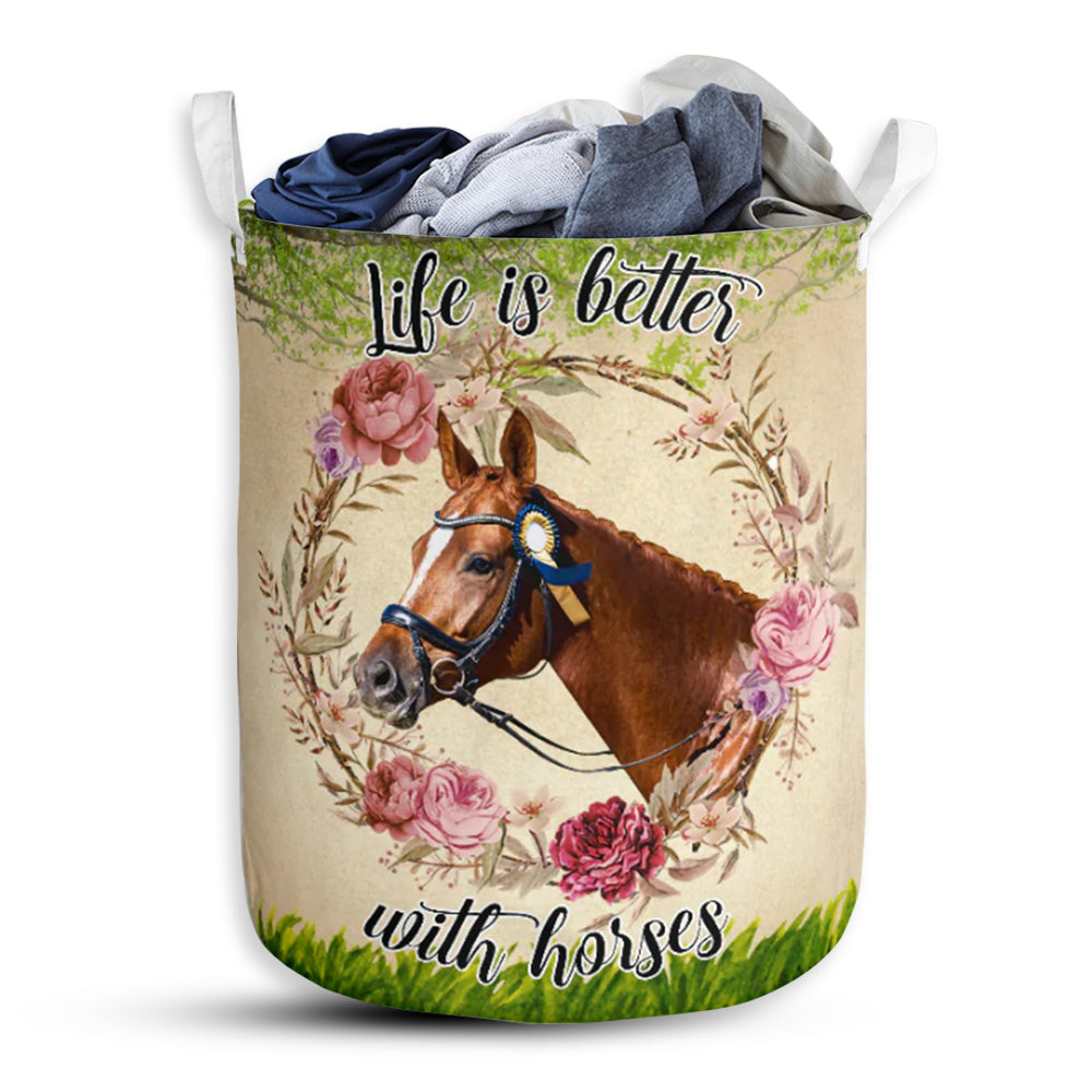 Horse Life Is Better With Horses - Laundry Basket - Owls Matrix LTD
