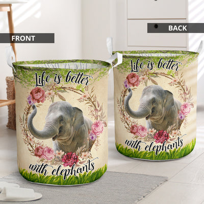 Elephant Life Is Better With Elephants - Laundry Basket - Owls Matrix LTD
