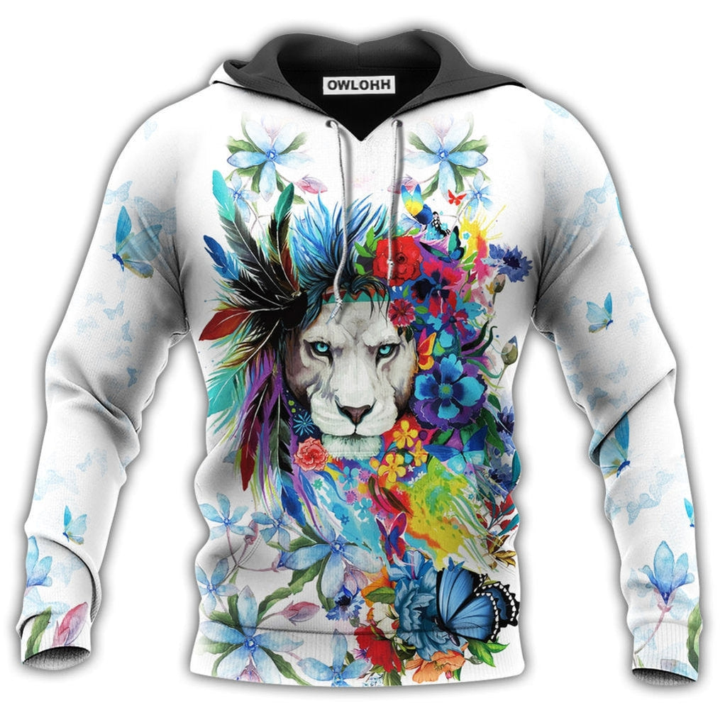 Unisex Hoodie / S Lion Loves Flowers And Butterfly So Pretty - Hoodie - Owls Matrix LTD