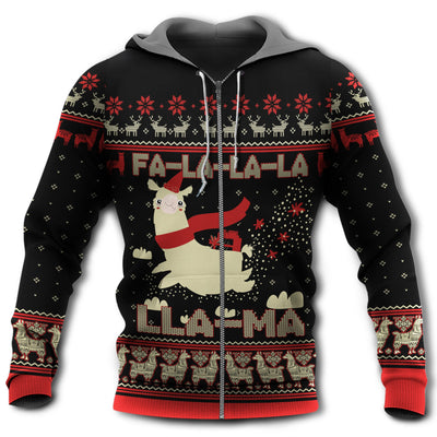 Zip Hoodie / S Llama Merry Christmas Funny Style - Hoodie - Owls Matrix LTD