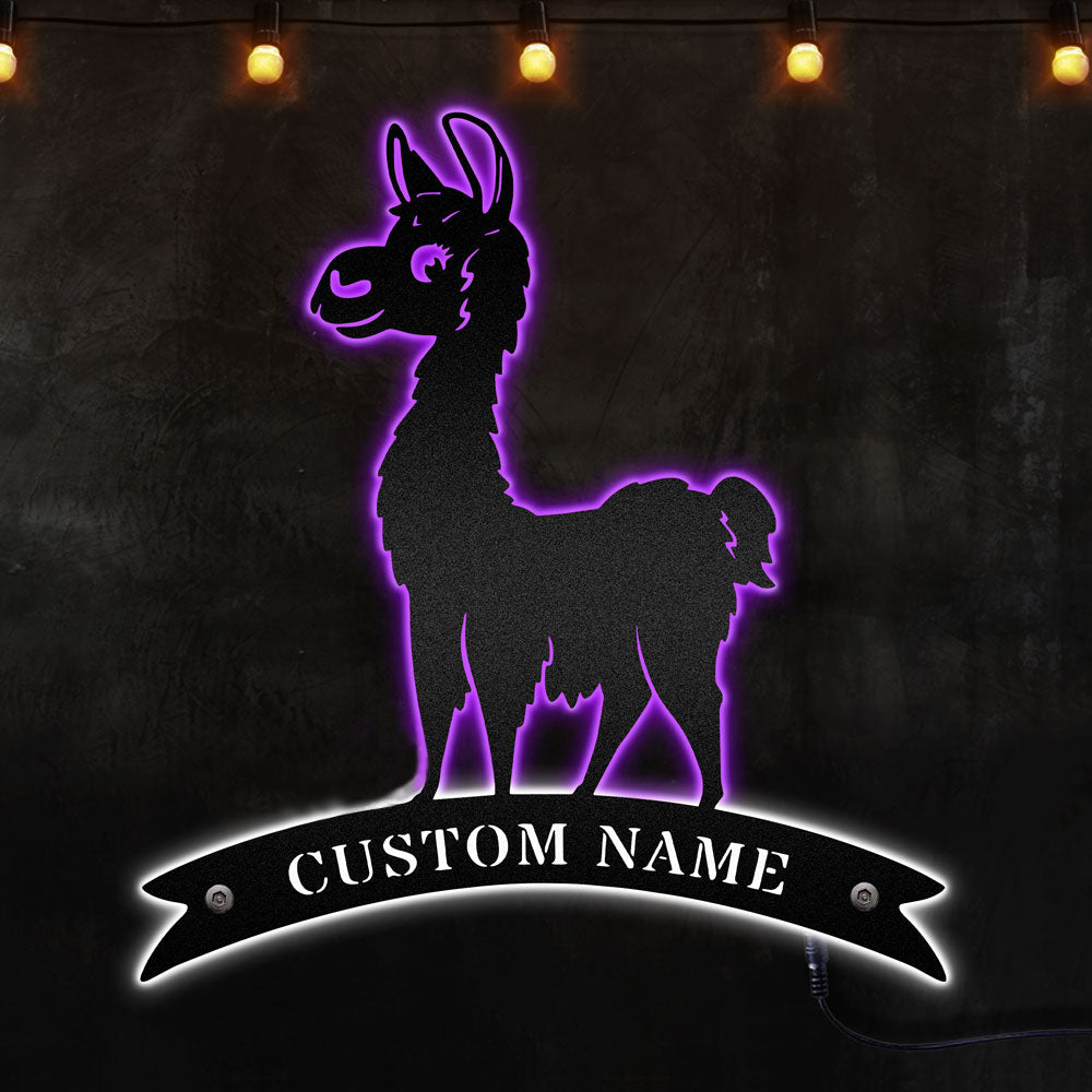 Llama Monogram Personalized - Two Colours Led Lights Metal - Owls Matrix LTD