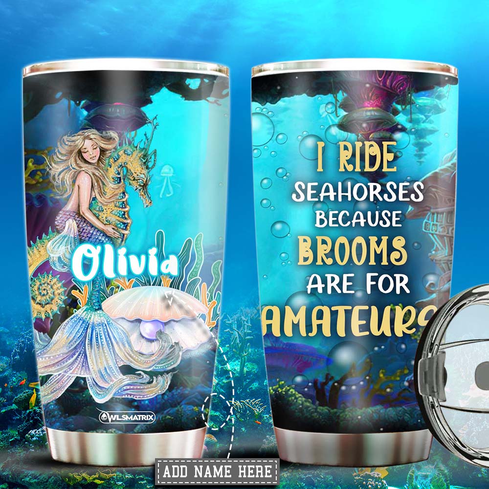 Mermaid Ride Seahorses Personalized - Tumbler - Owls Matrix LTD
