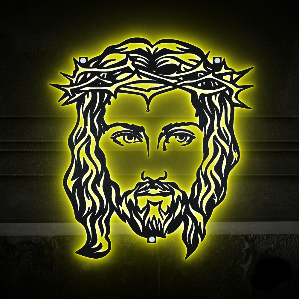 Jesus Minimalist Jesus Face Catholic - Led Light Metal - Owls Matrix LTD