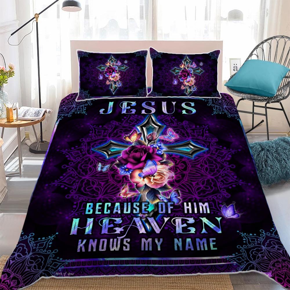Jesus Because Of Him Heaven Knows My Name Purple - Quilt Set - Owls Matrix LTD