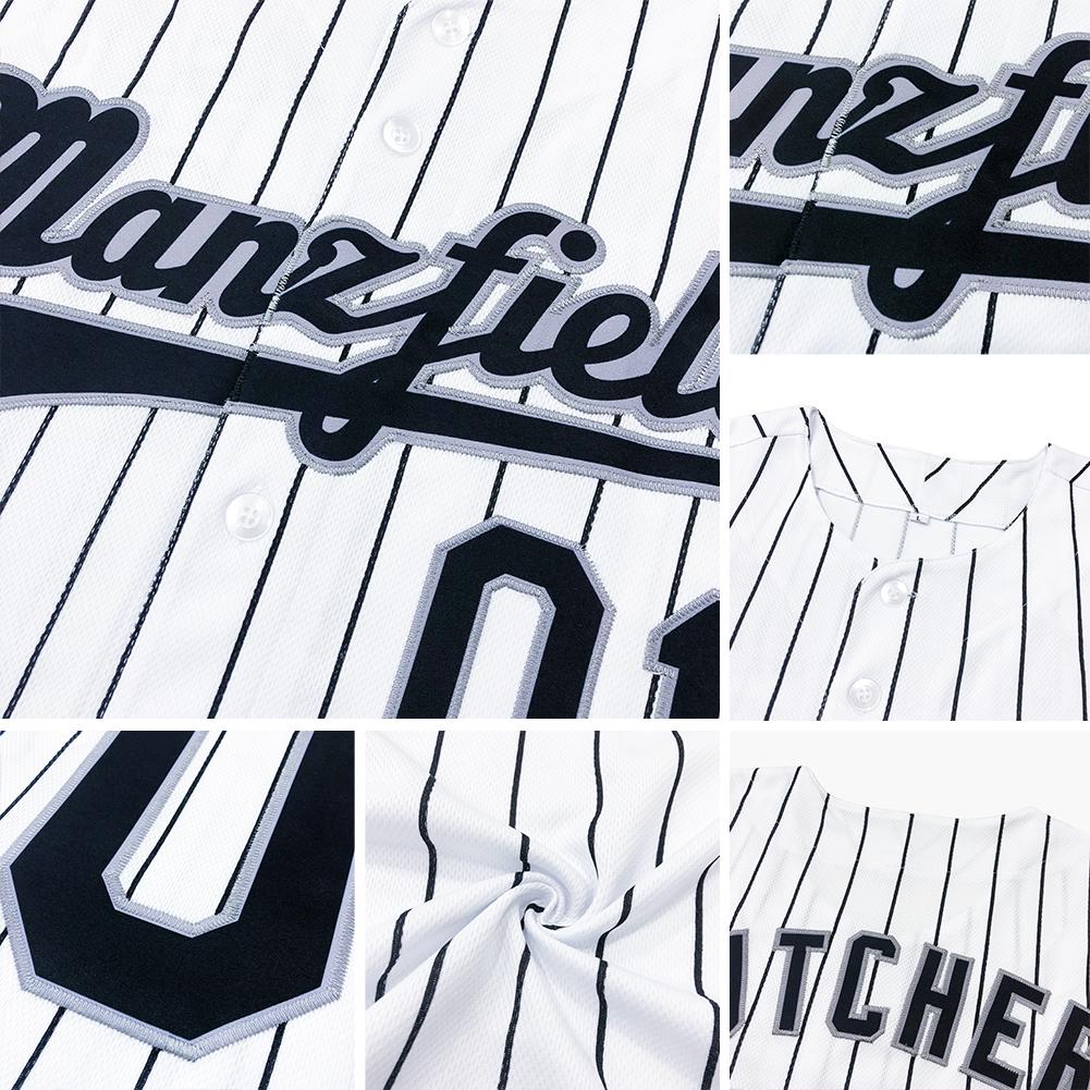 Custom White Black Pinstripe Black-Gray Authentic Baseball Jersey - Owls Matrix LTD