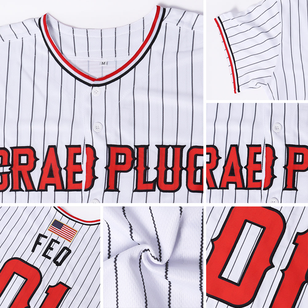 Custom White Black Pinstripe Red-Black Authentic American Flag Fashion Baseball Jersey - Owls Matrix LTD