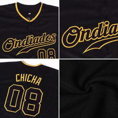 Custom Black Black-Gold Authentic Baseball Jersey - Owls Matrix LTD