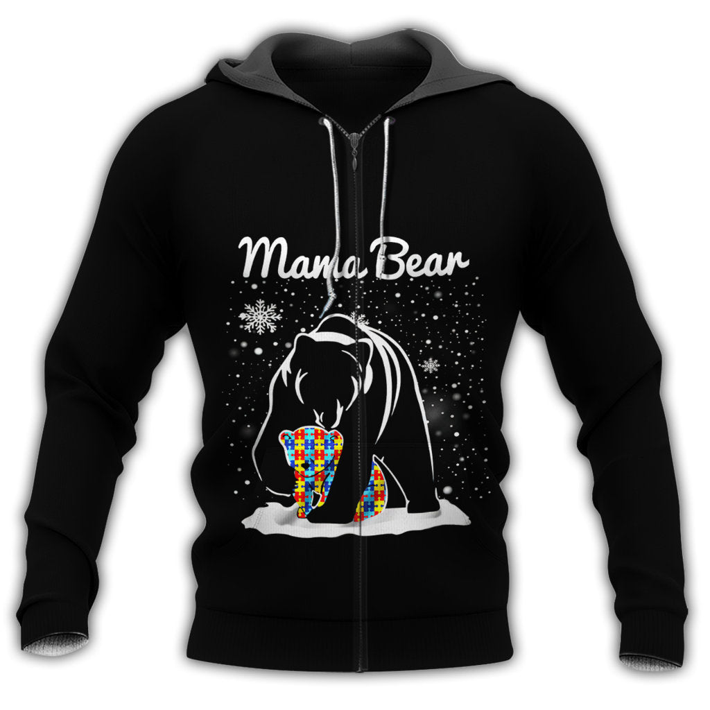 Zip Hoodie / S Autism Mama Bear Autism Black Style - Hoodie - Owls Matrix LTD