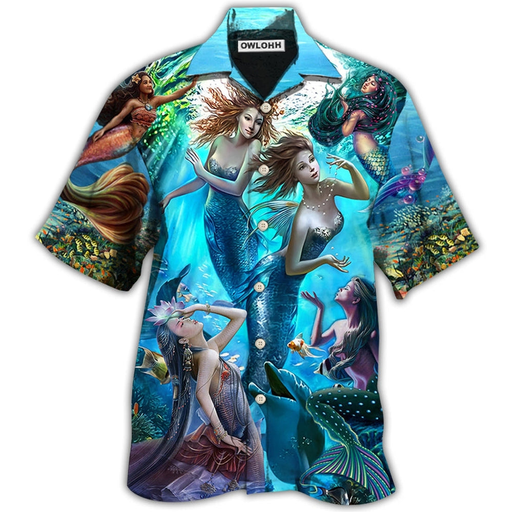 Hawaiian Shirt / Adults / S Mermaid Dolphin Fresh Blue Ocean - Hawaiian Shirt - Owls Matrix LTD