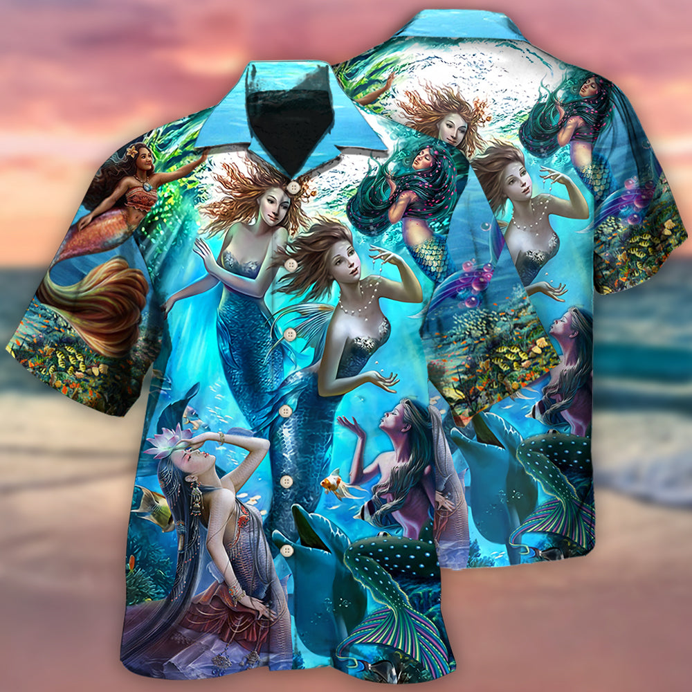 Mermaid Dolphin Fresh Blue Ocean - Hawaiian Shirt - Owls Matrix LTD