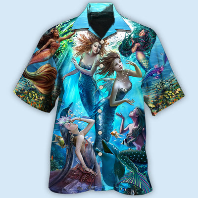Mermaid Dolphin Fresh Blue Ocean - Hawaiian Shirt - Owls Matrix LTD