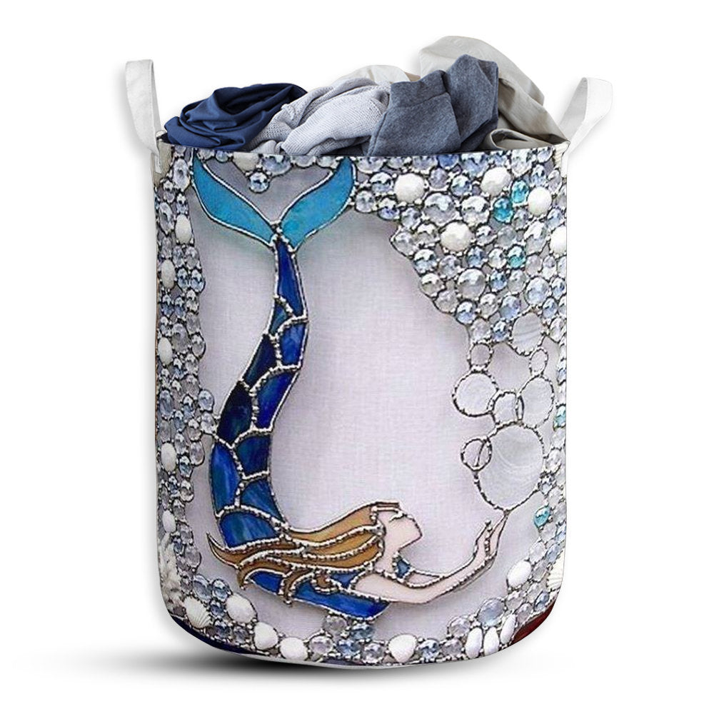 S: 17.72”x13.78” (45x35 cm) Mermaid Blue Ocean Basic Style - Laundry Basket - Owls Matrix LTD