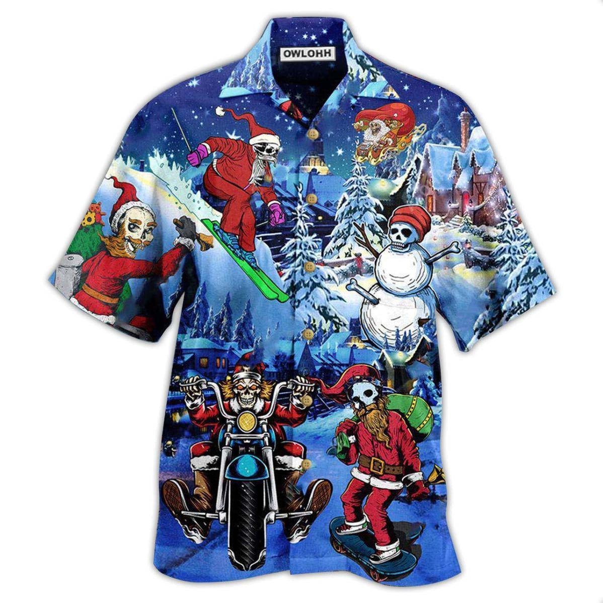 Hawaiian Shirt / Adults / S Christmas Merry Christmas With Skull - Hawaiian Shirt - Owls Matrix LTD