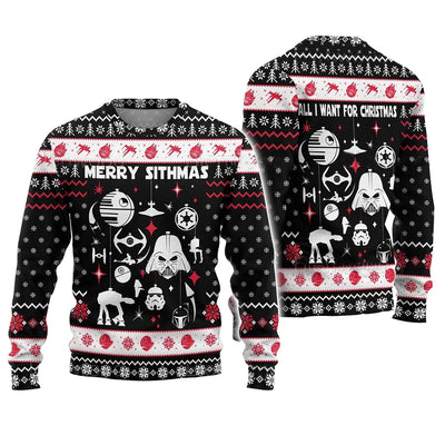 Christmas Star Wars Merry Sithmas Darth Vader Red And White - Sweater - Ugly Christmas Sweaters