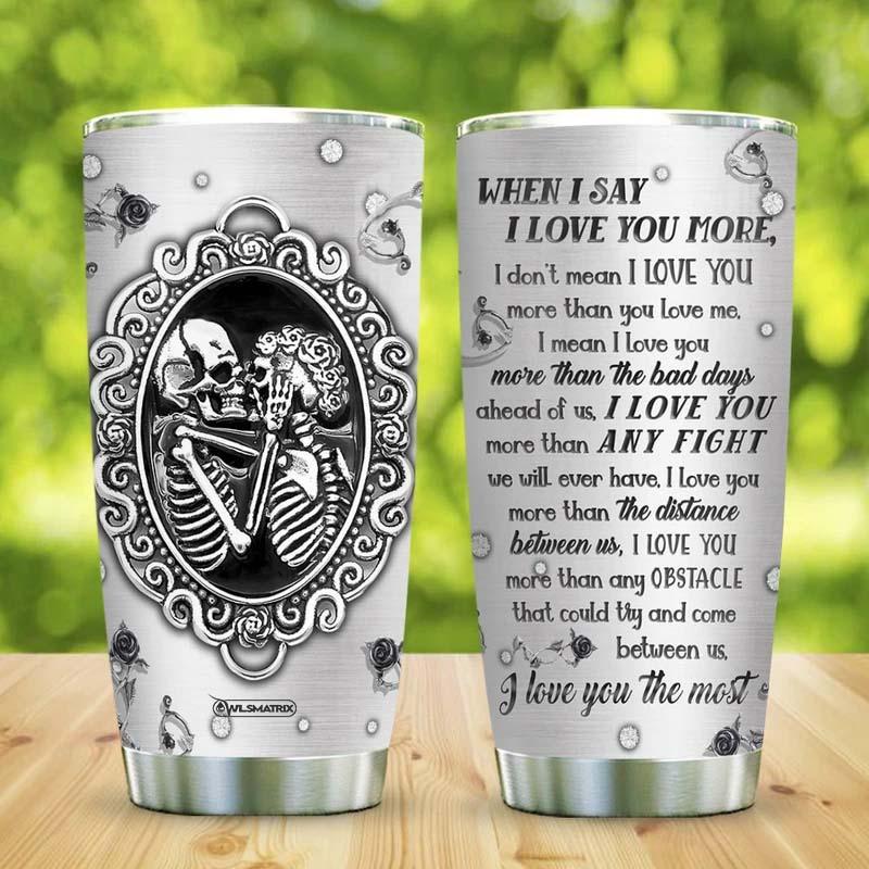 Skull Couple Love You Metal Style Couple Gift With Sweet Kiss - Tumbler - Owls Matrix LTD