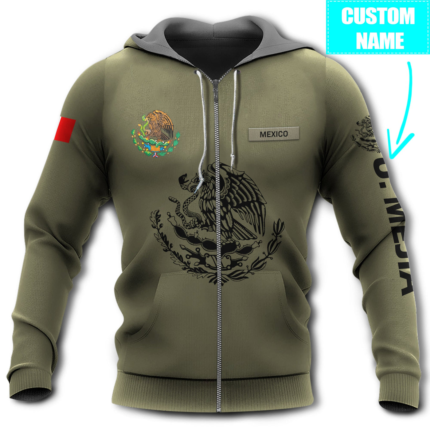 Zip Hoodie / S Mexico Eagle Sign Personalized - Hoodie - Owls Matrix LTD