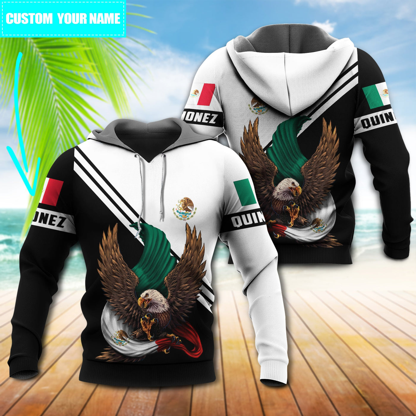 Mexico Eagle Strong Black And White Personalized - Hoodie - Owls Matrix LTD