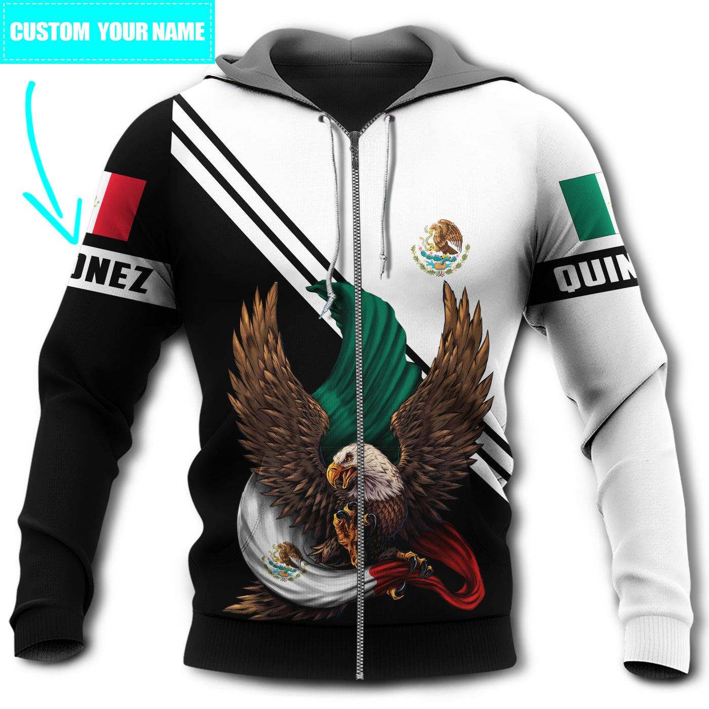 Zip Hoodie / S Mexico Eagle Strong Black And White Personalized - Hoodie - Owls Matrix LTD