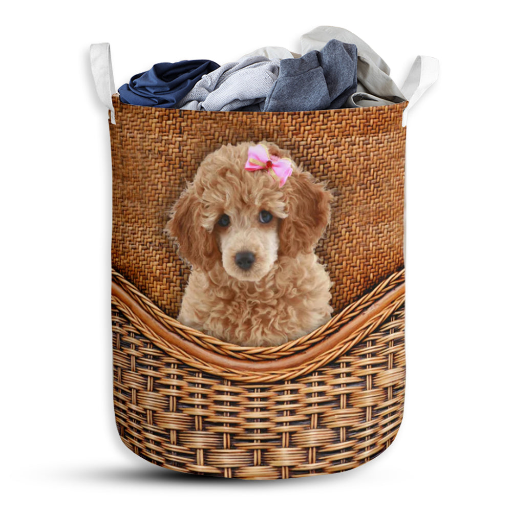 Miniature Poodle Dog Rattan Texture - Laundry Basket - Owls Matrix LTD