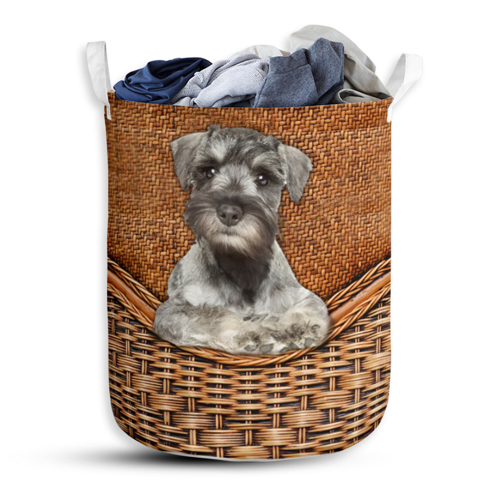 Miniature Schnauzers Dog Rattan Teaxture - Laundry Basket - Owls Matrix LTD