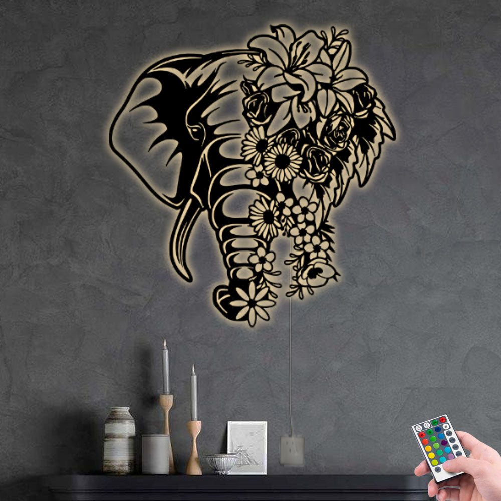 Floral Elephant Classic Style - Led Light Metal - Owls Matrix LTD