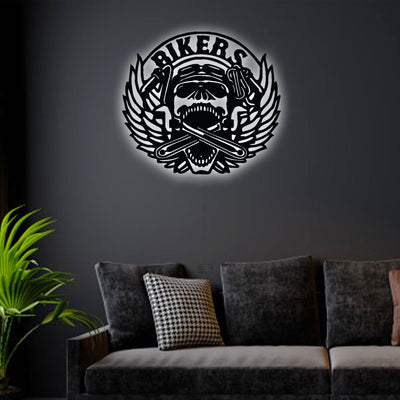 Skull Bikers Badge Style - Led Light Metal - Owls Matrix LTD