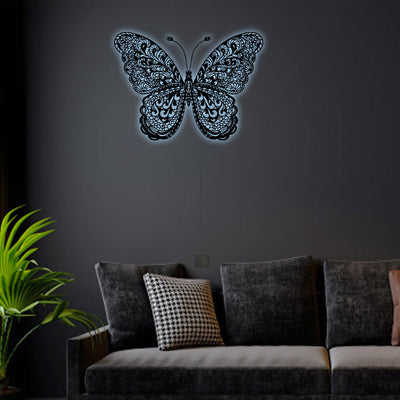 12"x12" Mandala Butterfly Lovely Style - Led Light Metal - Owls Matrix LTD