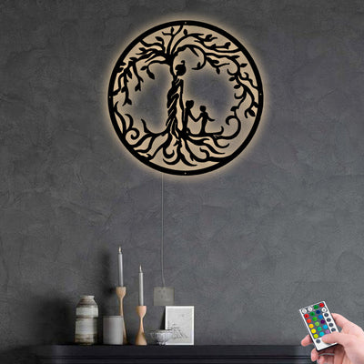 Tree Of Life Mother With Children Personalized - Led Light Metal - Owls Matrix LTD