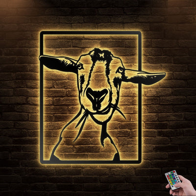 12*12 Inch (30*30cm) Goat Head Face Farm Animal - Led Light Metal - Owls Matrix LTD