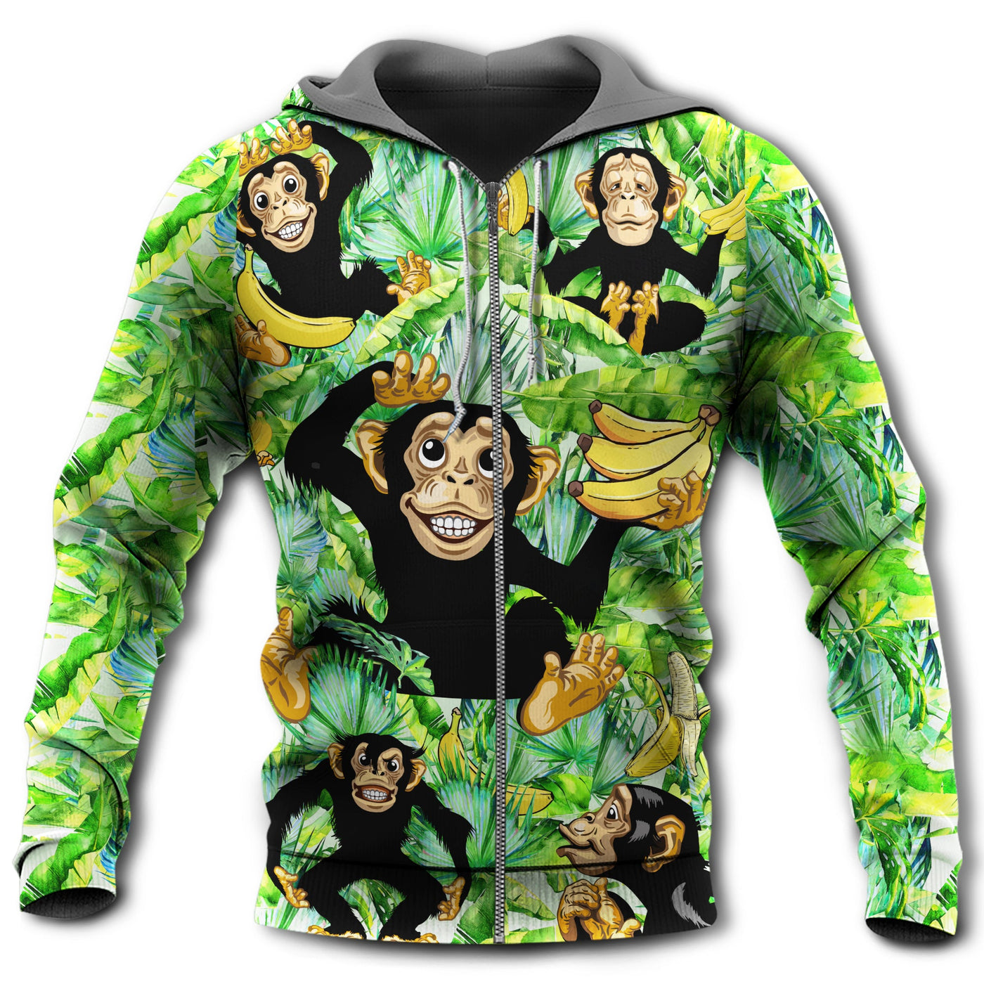 Zip Hoodie / S Monkey Loves Banana Green Leaf - Hoodie - Owls Matrix LTD