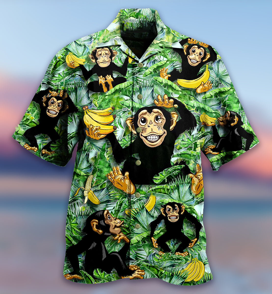Monkey Loves Banana With Tree - Hawaiian Shirt - Owls Matrix LTD