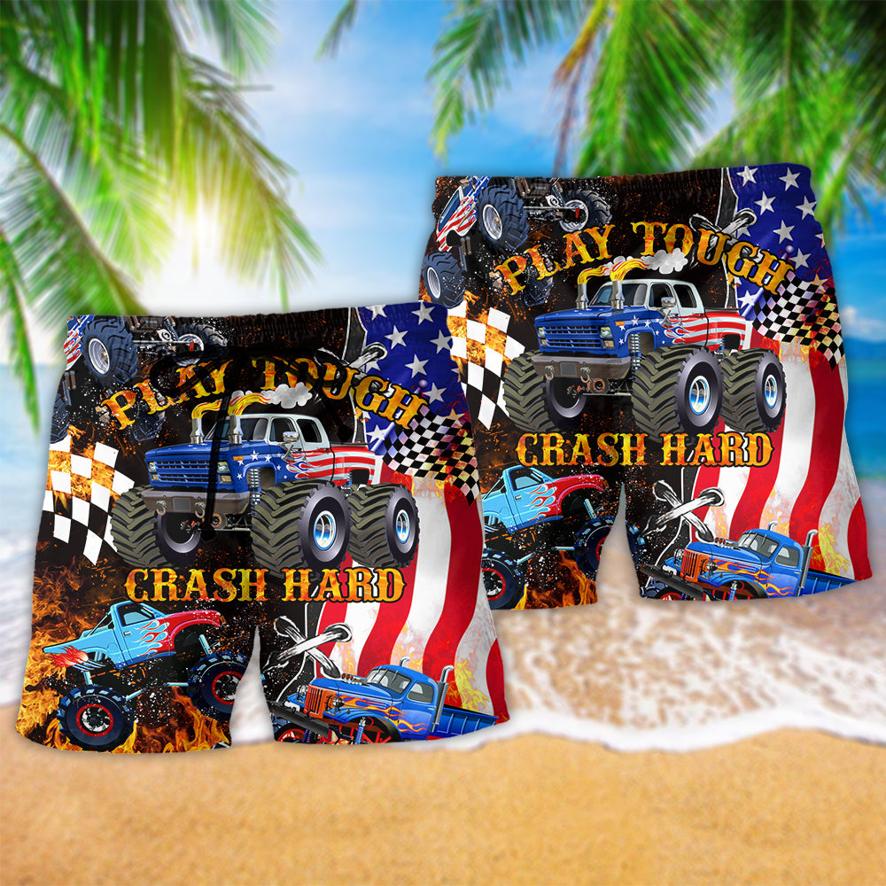 Monster Truck Play Tough Crash Hard America - Beach Short - Owls Matrix LTD