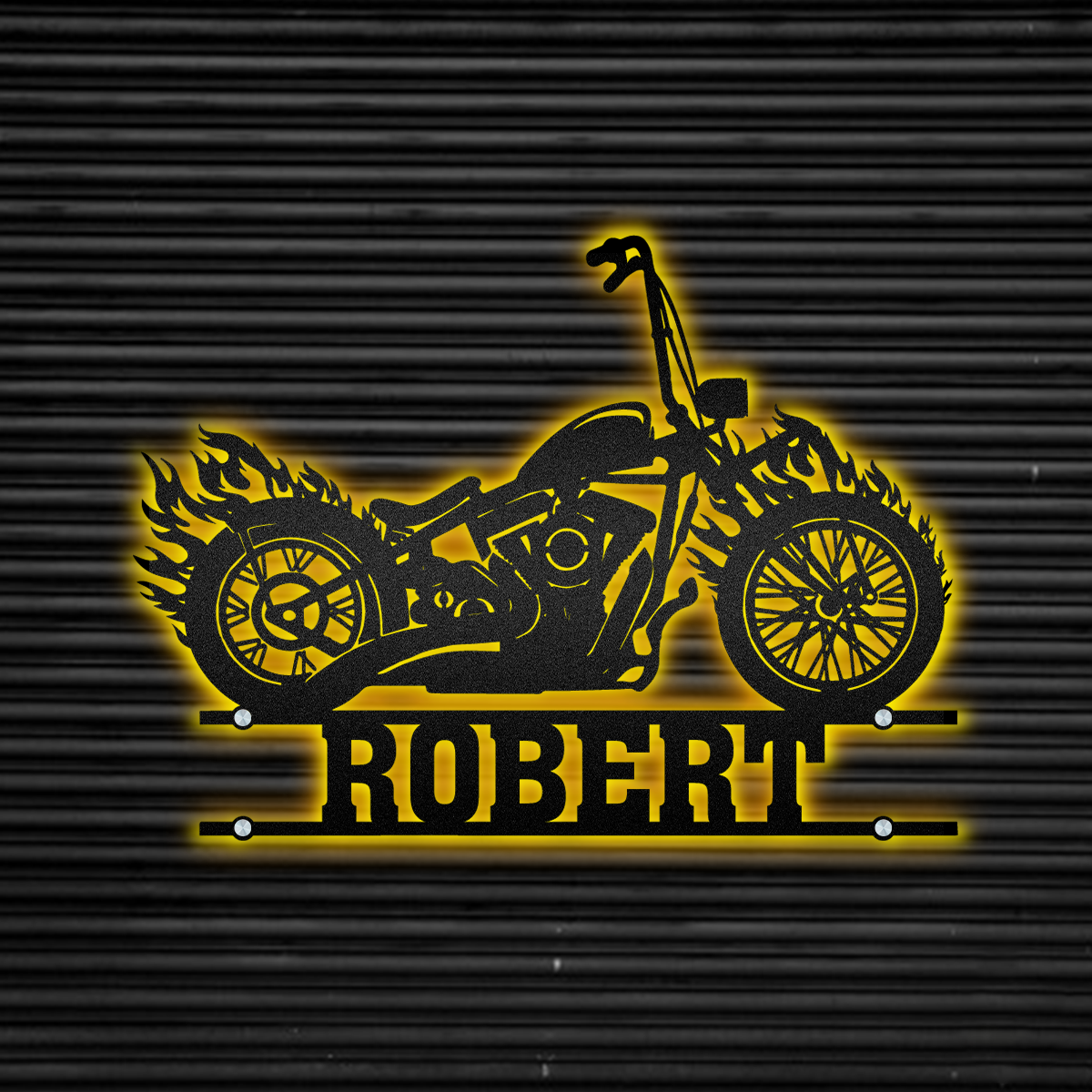 Motorcycle Garage Name Sign Personalized - Led Light Metal - Owls Matrix LTD