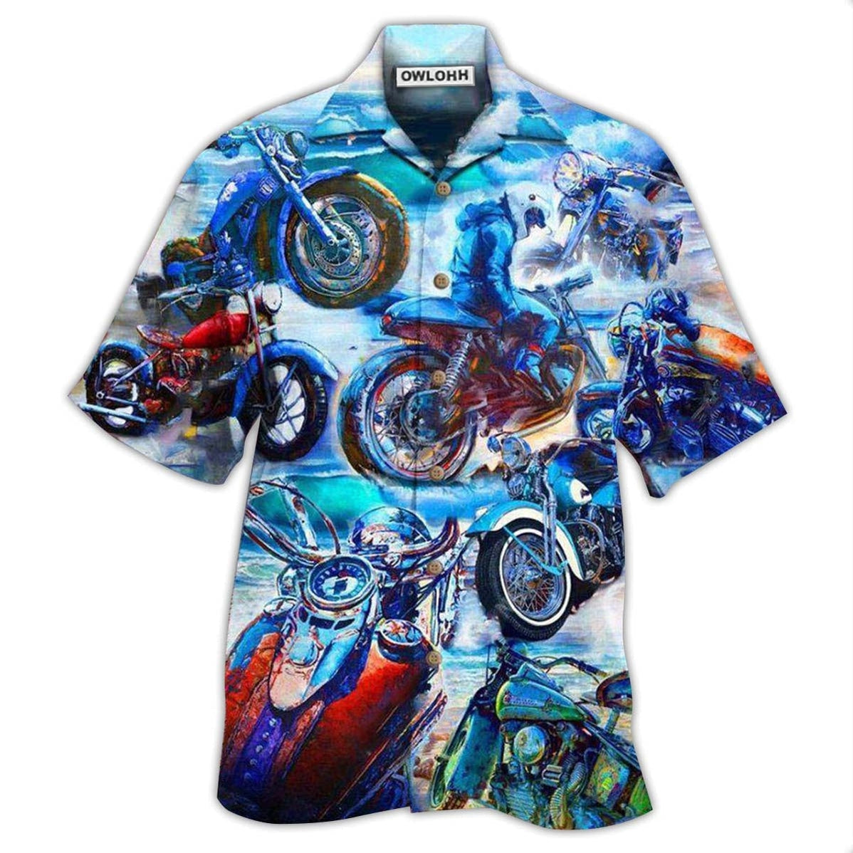 Hawaiian Shirt / Adults / S Motorcycle Let's Take A Ride To The Beach Blue Style - Hawaiian Shirt - Owls Matrix LTD