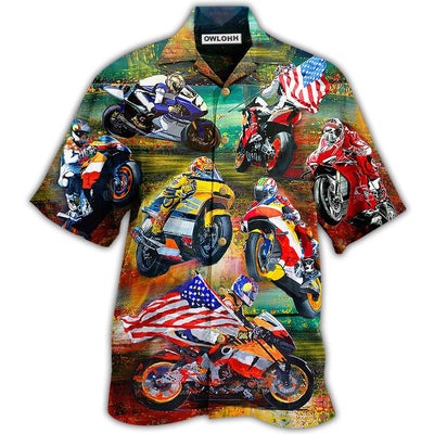 Hawaiian Shirt / Adults / S Motorcycle Racing America Flag - Hawaiian Shirt - Owls Matrix LTD