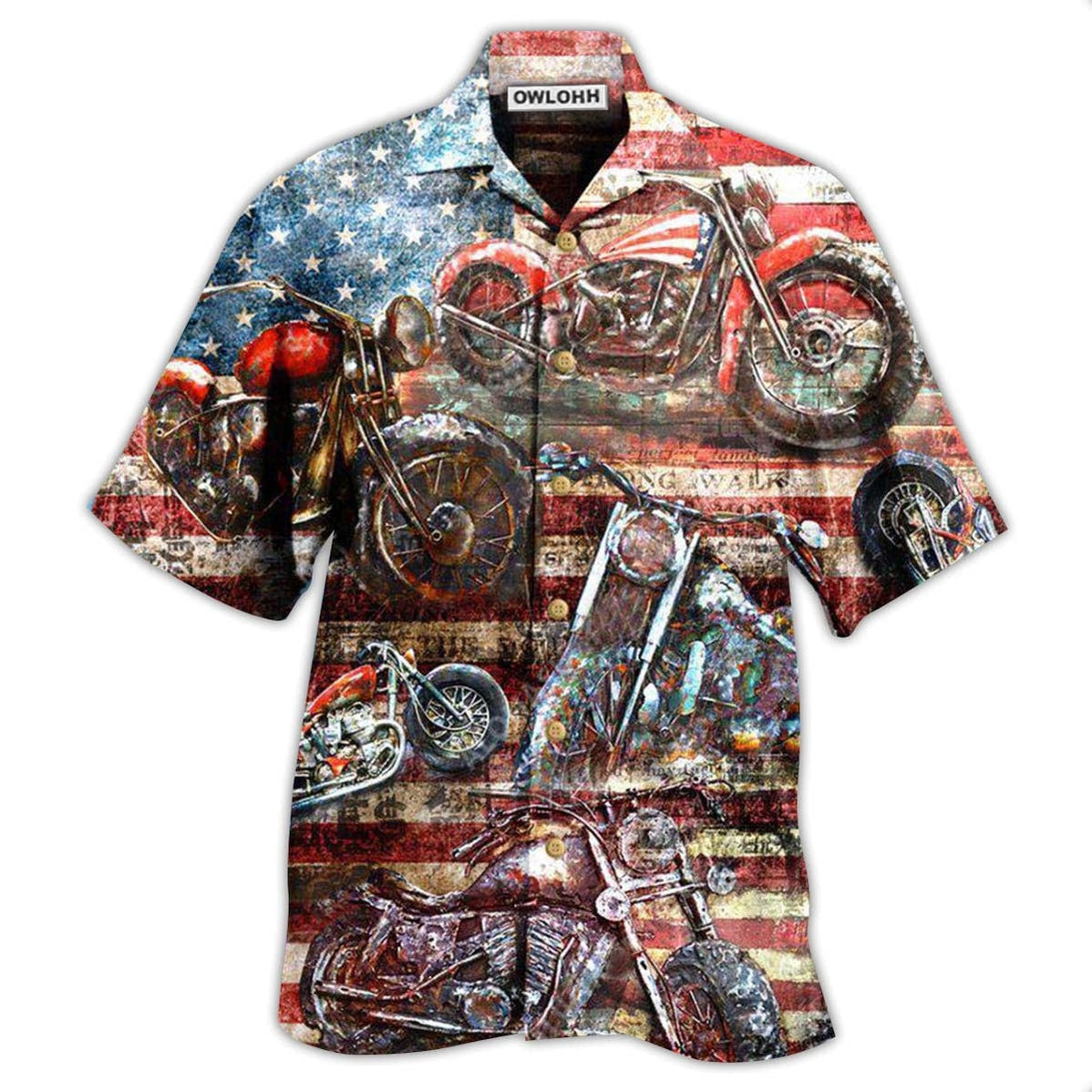 Hawaiian Shirt / Adults / S Motorcycle No Plans No Maps America - Hawaiian Shirt - Owls Matrix LTD