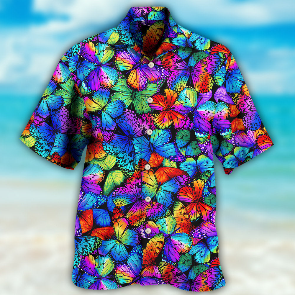 Butterfly Multi Bright Butterflies - Hawaiian Shirt - Owls Matrix LTD