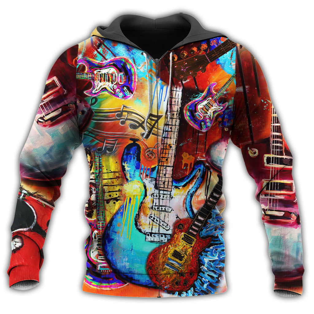 Zip Hoodie / S Music Guitar Go Where With Red Style - Hoodie - Owls Matrix LTD