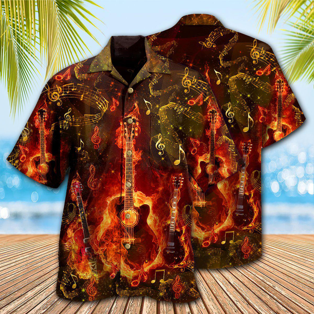Guitar Music Guitar Where Words Fail Music Speak Flaming - Hawaiian Shirt - Owls Matrix LTD