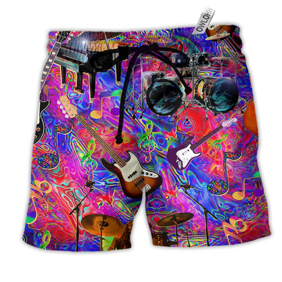 Beach Short / Adults / S Music Is My Therapy Forever With Pink Color - Beach Short - Owls Matrix LTD
