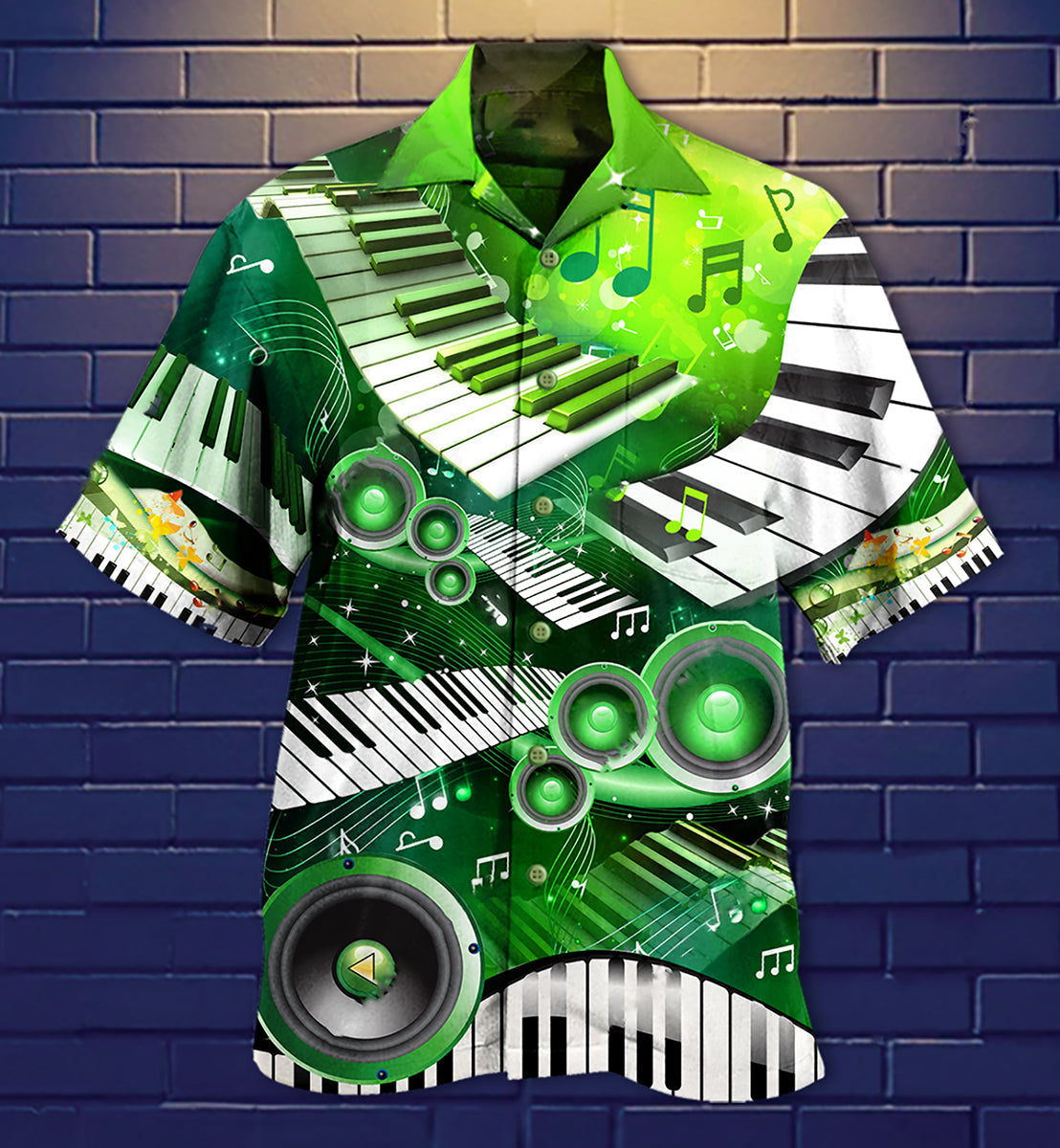 Piano Music Love Green Style - Hawaiian Shirt - Owls Matrix LTD