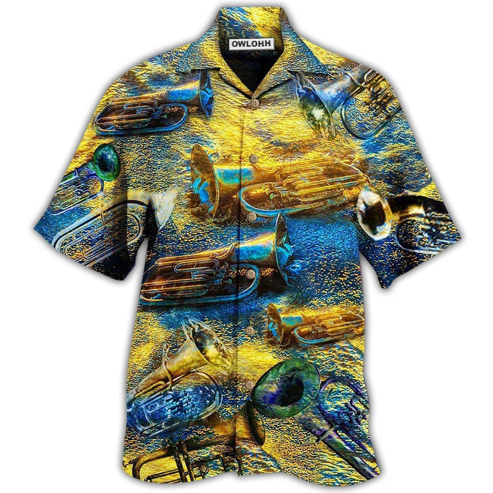 Hawaiian Shirt / Adults / S Saxophone Music Love Peace Life Yellow - Hawaiian Shirt - Owls Matrix LTD