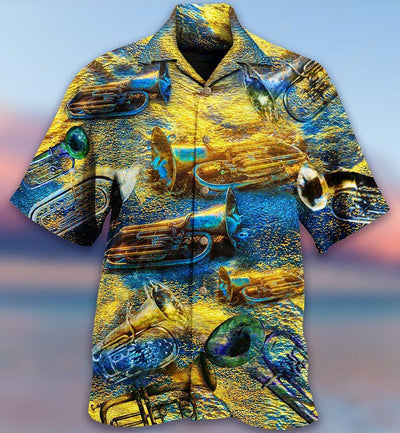 Saxophone Music Love Peace Life Yellow - Hawaiian Shirt - Owls Matrix LTD